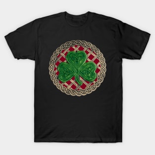 Celtic Knot Shamrock Red Background T-Shirt